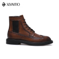 ABINITIO Handmade Desinger Brown Genuine Leather Ankle Winter Boots For Men Shoes